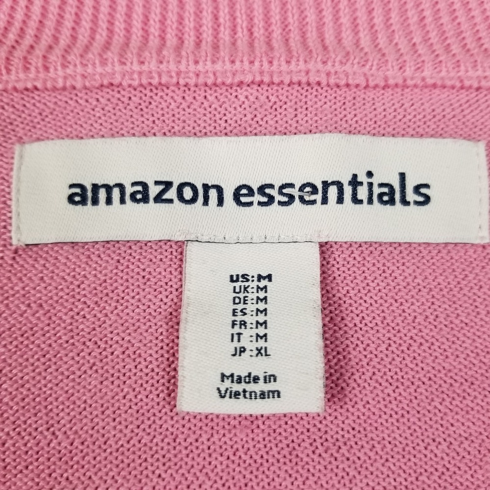 Amazon Essentials Cardigan Sweater Womens Medium M Pink Button Up Crew Neck Knit - Picture 3 of 10